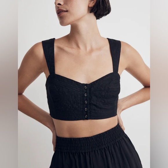 Madewell Tops - NWT Madewell Black Button-Front Crop Top 100% Linen Sweetheart Bralette - 6